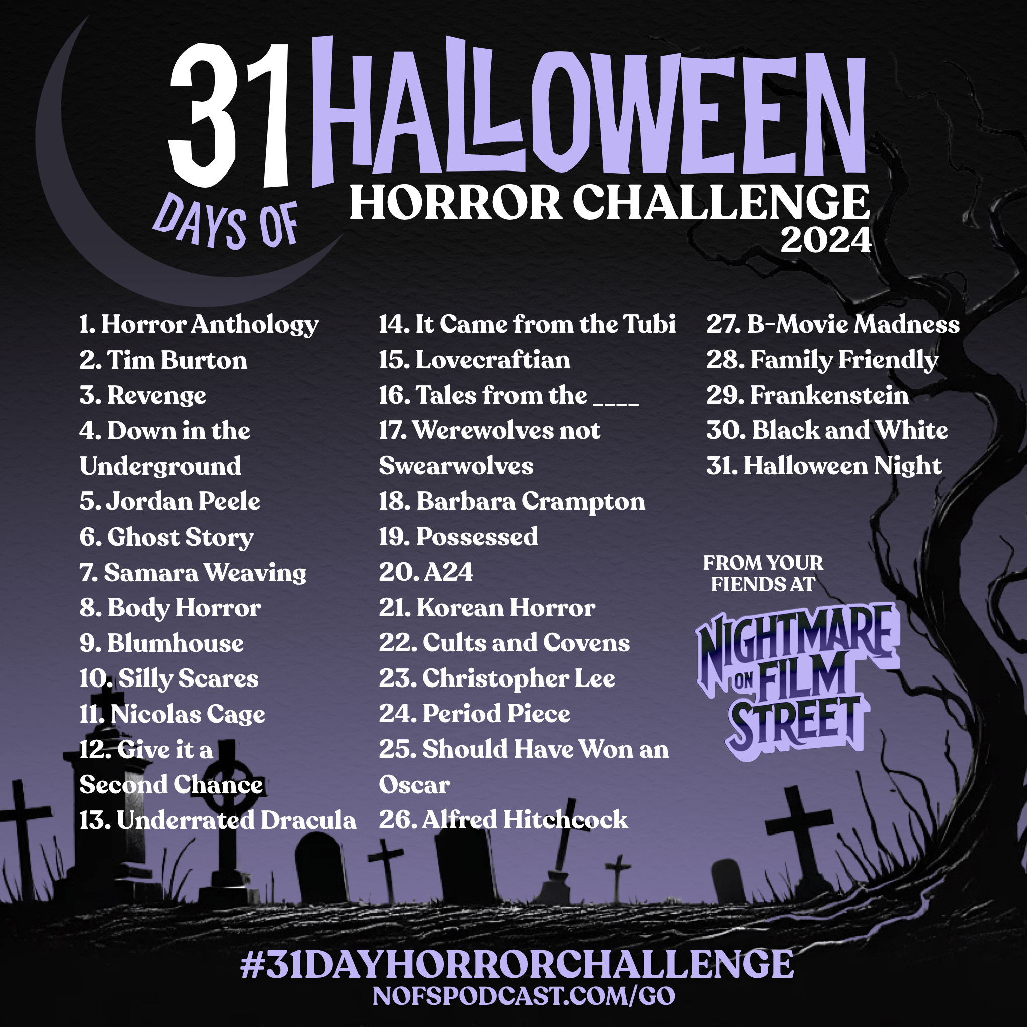 Join the Ultimate Halloween Movie Marathon with the #31DayHorrorChallenge from Nightmare on Film Street 2024